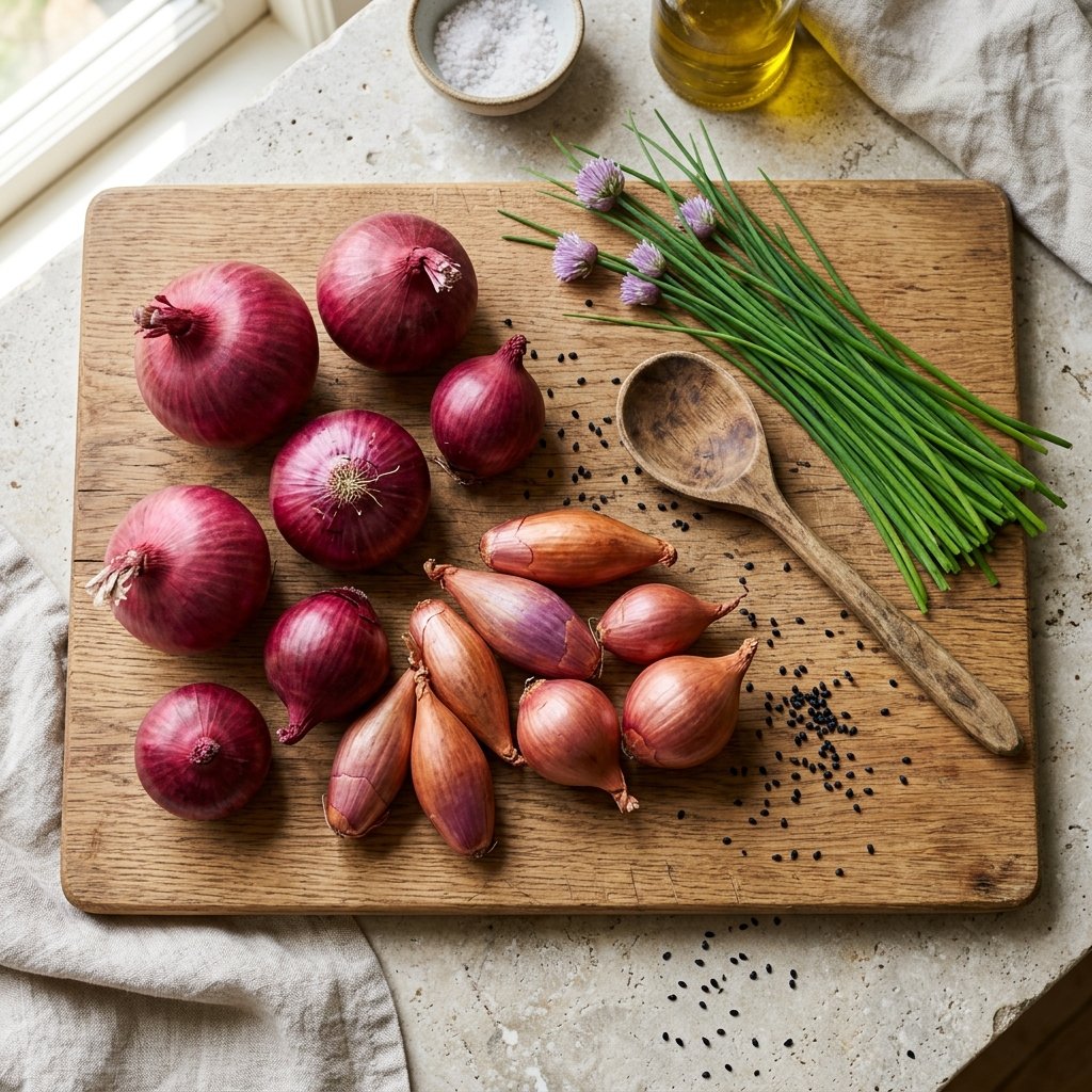 Fresh Onions on Cutting Board